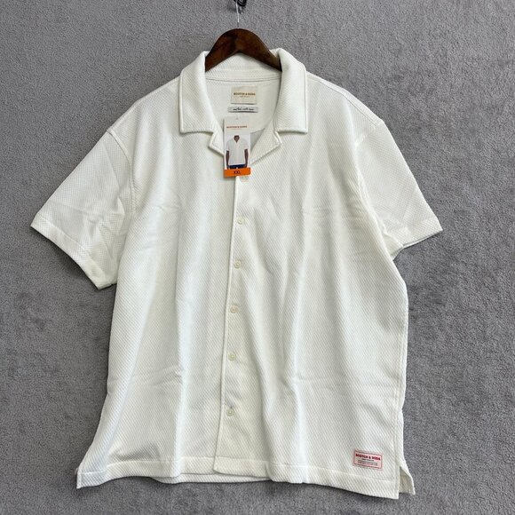 NEW Scotch & Soda Men's XXL White Textured Short Sleeve Button Up Shirt - Picture 3 of 9